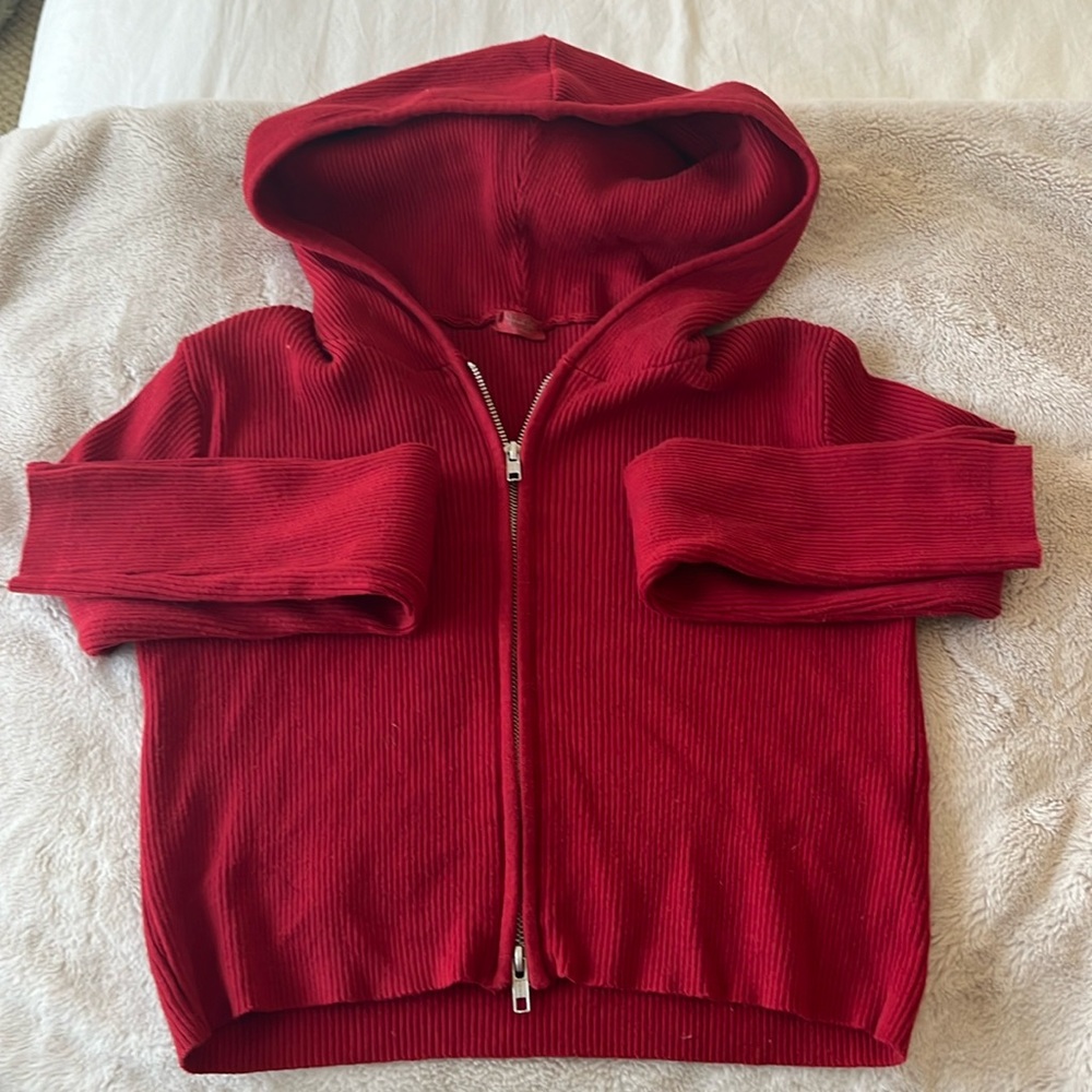 Brandy Melville/ John galt , red sip up, hooded, sweater. Size small